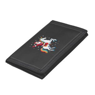 Christmas Santa Riding Unicorn Xmas Girls Women Ra Tri-fold Wallet