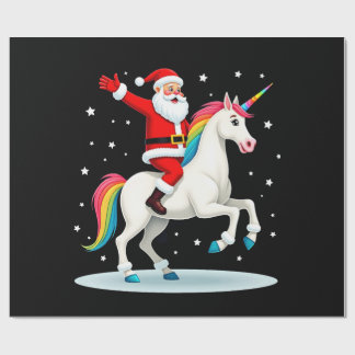 Christmas Santa Riding Unicorn Xmas Girls Women Ra Wrapping Paper