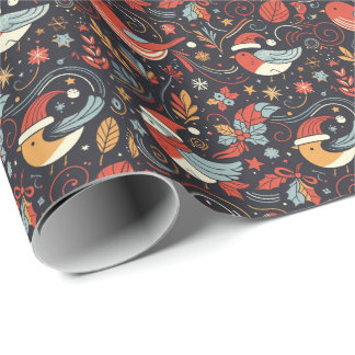 Christmas Santa Robins Romanian Flag colors Wrapping Paper