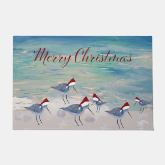 Christmas Santa sandpipers coastal Holiday doormat