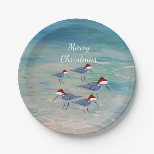 Christmas Santa sandpipers Holiday party Paper Plates