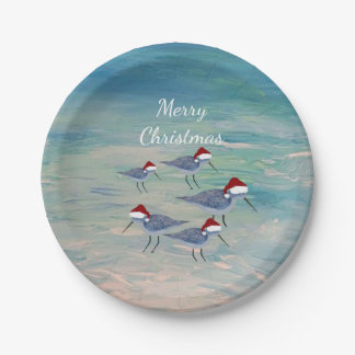 Christmas Santa sandpipers Holiday party  Paper Plates