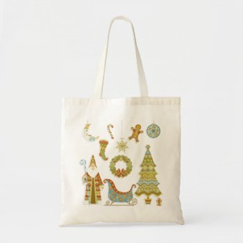 Christmas Santa Scene With Tree And Sleigh Tote Bag by ebhaynes at Zazzle