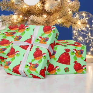 Christmas Santa sea turtle pattern Wrapping Paper