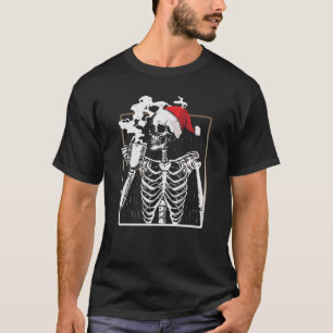 Christmas Santa Skeleton Drinking Coffee T-Shirt