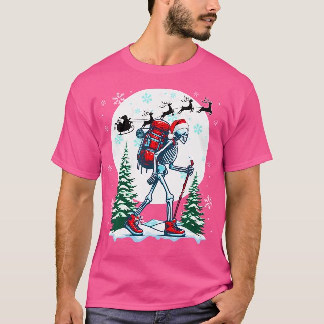 Christmas Santa Skeletons Costume Hiking Lover Fam T-Shirt (Front)