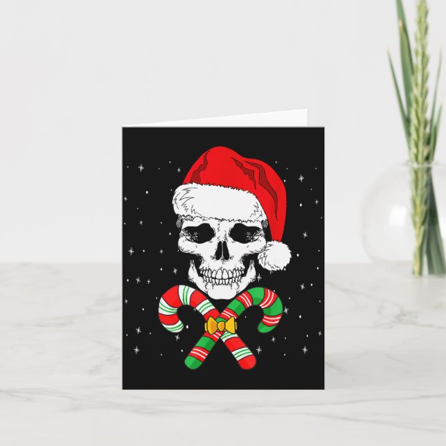 Christmas Santa Skull Xmas Candy Skull Wearing San Card (Front)
