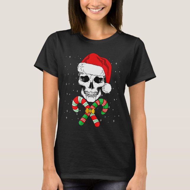 Christmas Santa Skull Xmas Candy Skull Wearing San T-Shirt (Front)
