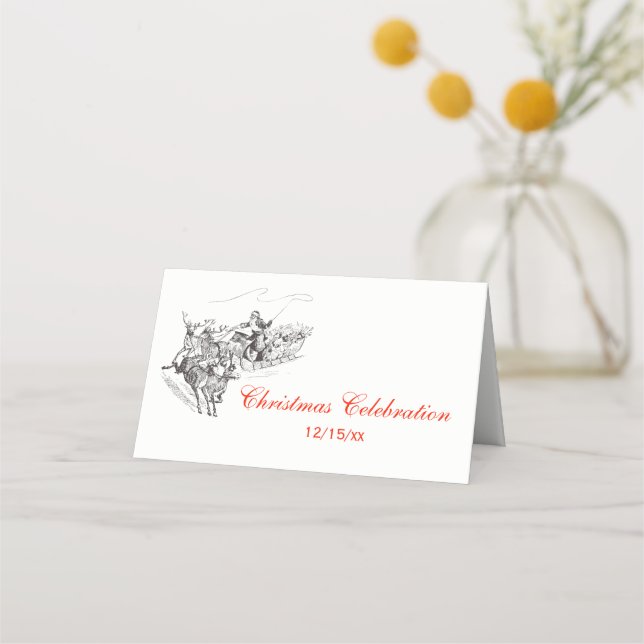 Christmas Santa Sleigh #1 Escort Card Place Card (Front)