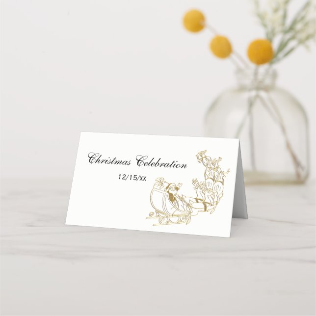 Christmas Santa Sleigh #3 Place Escort Card Gold (Front)