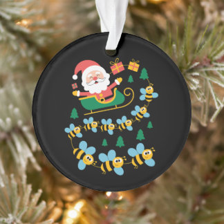 Christmas Santa Sleigh Bees Pulling Xmas Holiday Ornament