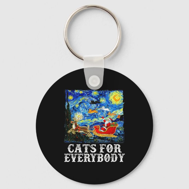 Christmas Santa Sleigh Cats For Everybody Starry N Keychain (Front)
