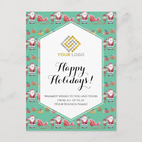 Christmas Santa Sleigh Elves Logo Business Postcard