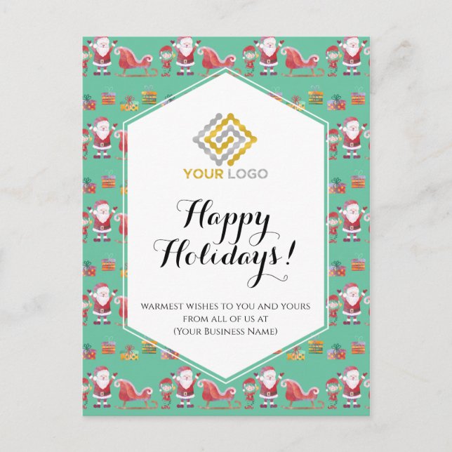 Christmas Santa Sleigh Elves Logo Business Postcard (Front)