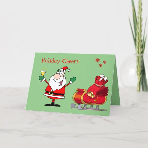 Christmas Santa Sleigh Funny Cocktail Drink Folded Card