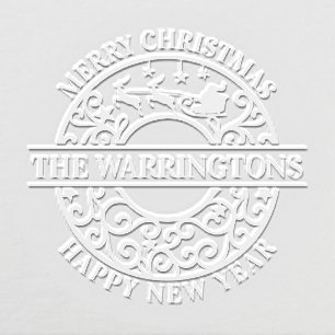 Christmas Santa Sleigh Lacy Filigree Family Name Embosser