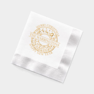 Christmas Santa Sleigh Lacy Filigree Family Name Foil Napkins