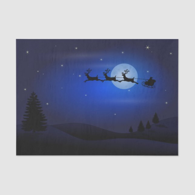 Christmas Santa Sleigh Night Decoupage Tissue Paper (Front)