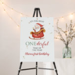 Christmas Santa Sleigh Onederful First Birthday Foam Board<br><div class="desc">Christmas Santa first birthday sign.</div>