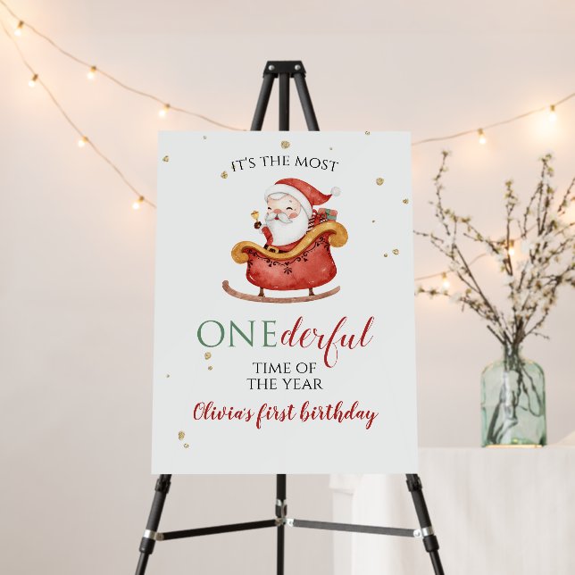 Christmas Santa Sleigh Onederful First Birthday Foam Board (In Situ (Stand))