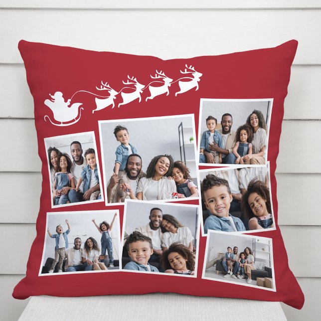 Christmas Santa Sleigh Red Photo Collage Throw Pillow (Creator Uploaded)