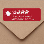 Christmas Santa Sleigh Reindeer Red Return Address Label<br><div class="desc">Fun red return address label for the Christmas holiday season featuring a white silhouette of reindeers flying Santa's sleigh through air,  and your family name and address in simple modern white typography.</div>