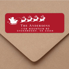 Christmas Santa Sleigh Reindeer Red Return Address Label at Zazzle