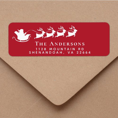 Christmas Santa Sleigh Reindeer Red Return Address Label