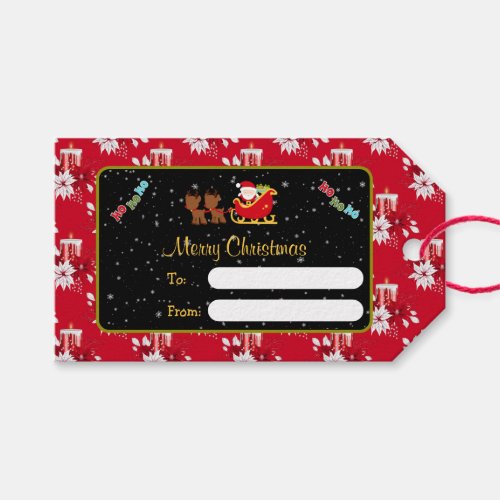 Christmas Santa  Sleigh Snowy Gift Tag