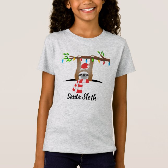Christmas Santa Sloth Hanging from a Branch T-Shirt (Front)