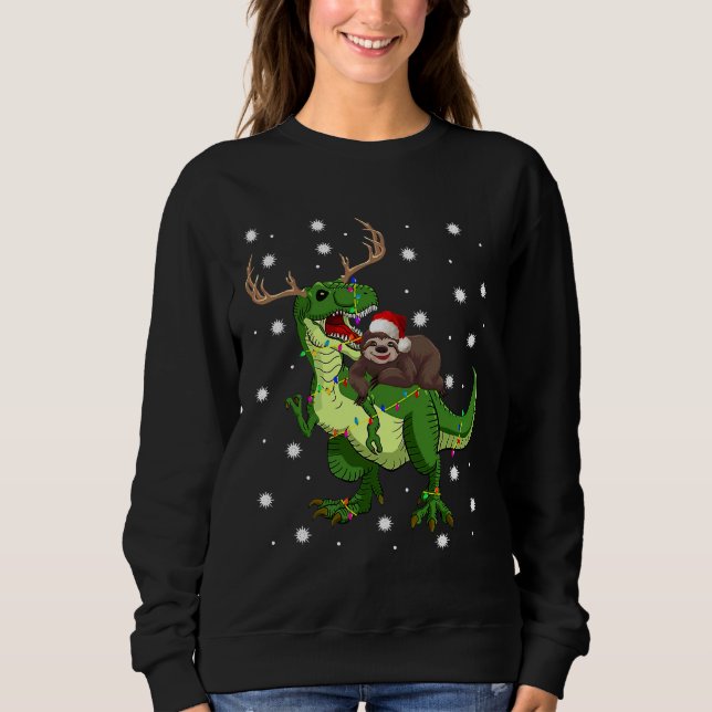 Christmas Santa Sloth Riding Trex Sweatshirt (Front)
