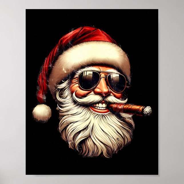 Christmas Santa Smoking Cigar With Sungl Cigar Smo Poster (Front)
