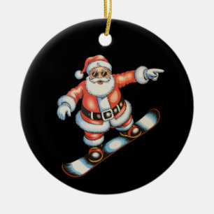 Christmas Santa Snowboard Snowboarding Xmas Family Ceramic Ornament
