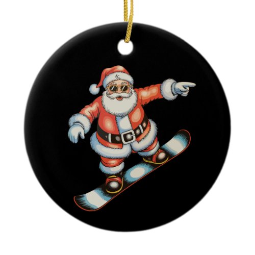 Christmas Santa Snowboard Snowboarding Xmas Family Ceramic Ornament