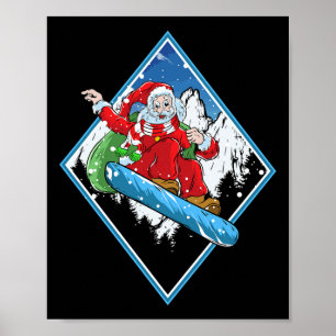 Christmas Santa Snowboarding Poster