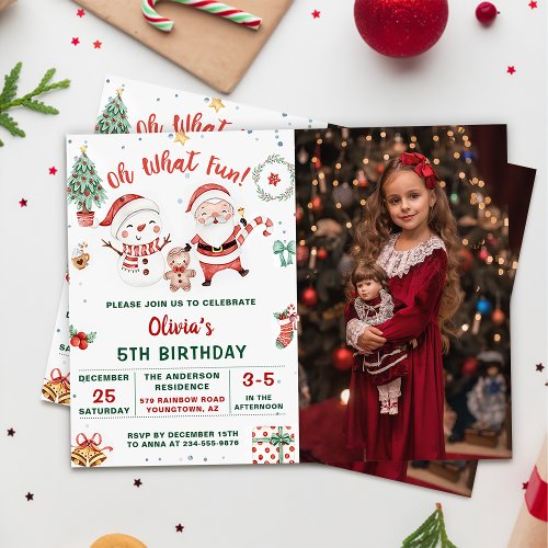 Christmas Santa Snowman Holiday 5th Birthday Invitation