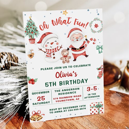 Christmas Santa Snowman Holiday 5th Birthday Invitation