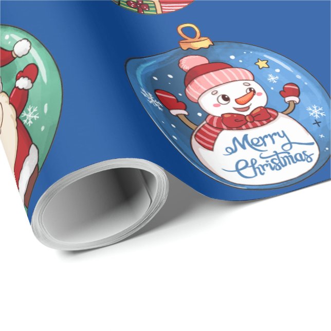 Christmas Santa, Snowman, Reindeer  Wrapping Paper (Roll Corner)