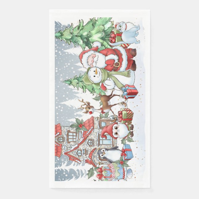 Christmas Santa Snowman Rudolph  Paper Guest Towels (Front)