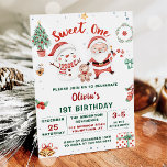 Christmas Santa Snowman Sweet One Birthday Invitation<br><div class="desc">Christmas Santa Snowman Sweet One Birthday Invitation</div>
