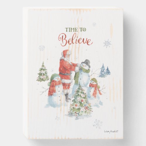 Christmas Santa Snowmen Believe Watercolor Wooden Box Sign
