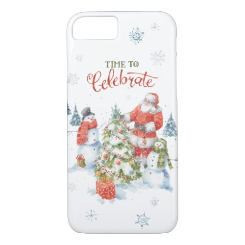 Christmas Santa Snowmen Celebrate Watercolor iPhone 87 Case