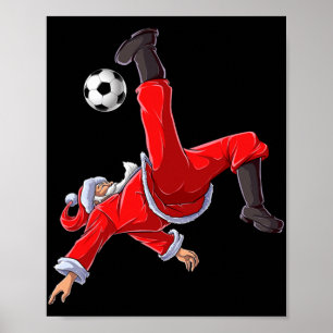 Christmas Santa Soccer Bicycle Kick Xmas Boys Men Poster