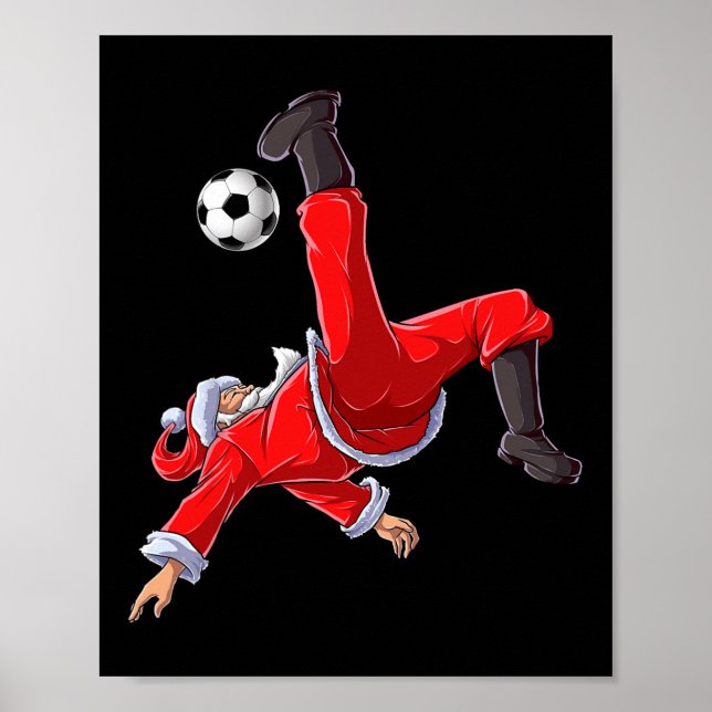 Christmas Santa Soccer Bicycle Kick Xmas Boys Men  Poster (Front)