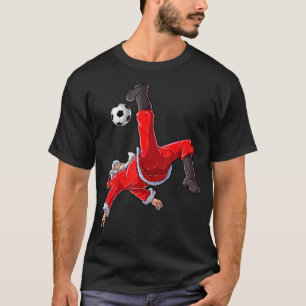 Christmas Santa Soccer Bicycle Kick Xmas Boys Men T-Shirt
