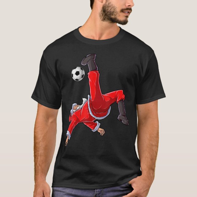 Christmas Santa Soccer Bicycle Kick Xmas Boys Men  T-Shirt (Front)