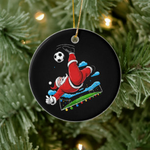 Christmas Santa Soccer Bicycle Kick Xmas Sports Ceramic Ornament