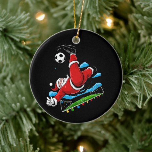Christmas Santa Soccer Bicycle Kick Xmas Sports Ceramic Ornament