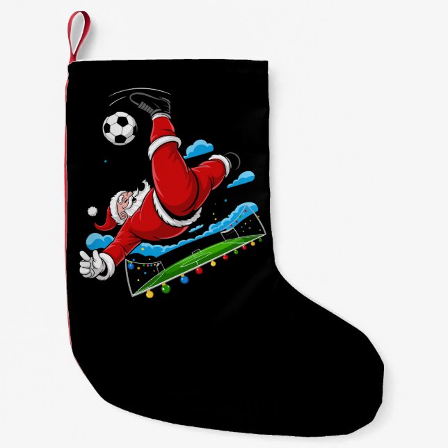 Christmas Santa Soccer Bicycle Kick Xmas Sports Small Christmas Stocking (Front)