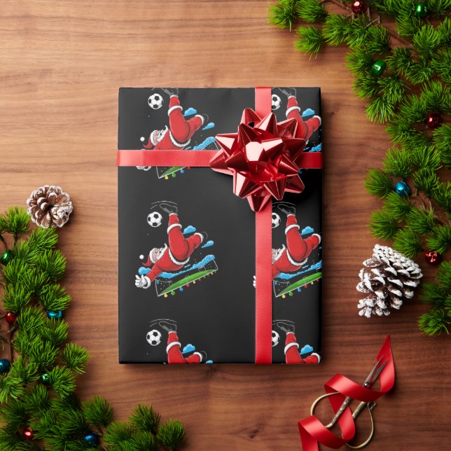 Christmas Santa Soccer Bicycle Kick Xmas Sports Wrapping Paper (Holiday Gift)